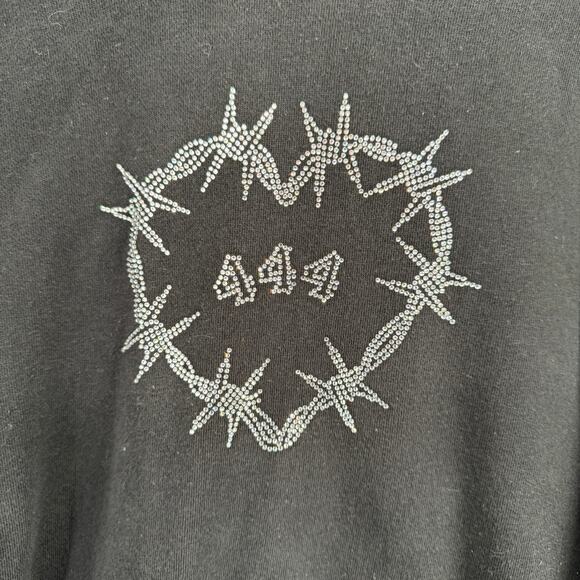 Seven Emotions Barbwire Heart Rhinestone Hoodie Adult Large Black 444 Sweatshirt - Picture 3 of 9